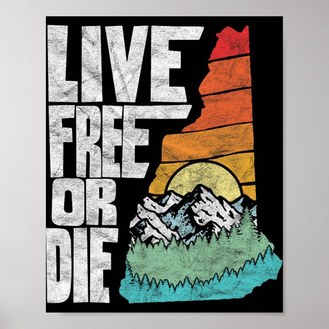 Poster Live Or Die Retro New Hampshire Nature  (Frente)