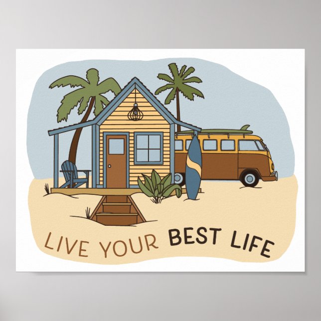 Poster Live Your Best Life Beach Surfer (Frente)