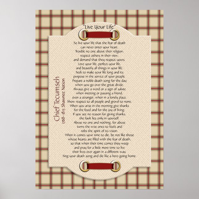 Pôster "Live Your Life", chefe da xadrez Tecumseh (Frente)