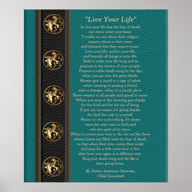Poster "Live Your Life", do Chefe Tecumseh (Frente)