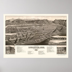 Pôster Livingston, mapa panorâmico da TA - 1884