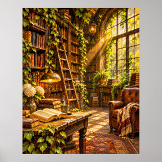 Poster Livraria Abandonada - Luz Dourada da Manhã