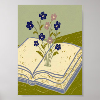 Poster Livro Aberto Caprichoso com Ilustração de Flores S