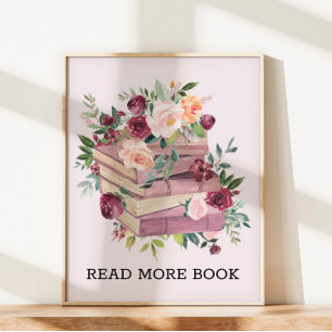 Poster Livro de Aquarela e Citação de Leitura de Flor de