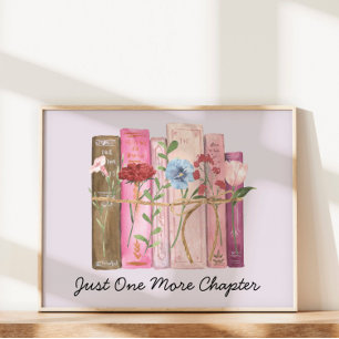 Poster Livro de Aquarela Flor Rosa Roxo Citação de Leitur