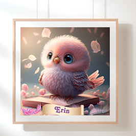 Poster Livro de Arte Personalizado da Coruja Rosa Bebê Pá