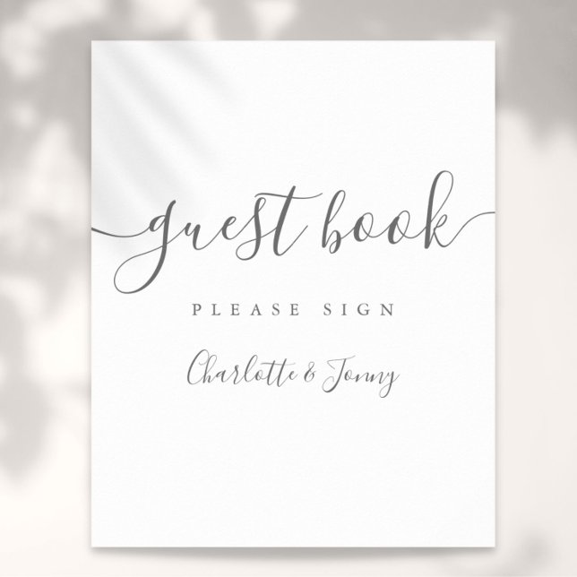Poster Livro de Assinaturas Cinza e Branco (Gray And White Signature Script Guest Book Sign)
