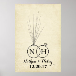 Poster Livro de Assinaturas de Casamento com Polegar e Ba