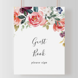 Poster Livro de Assinaturas de Convidados Floral Colorido
