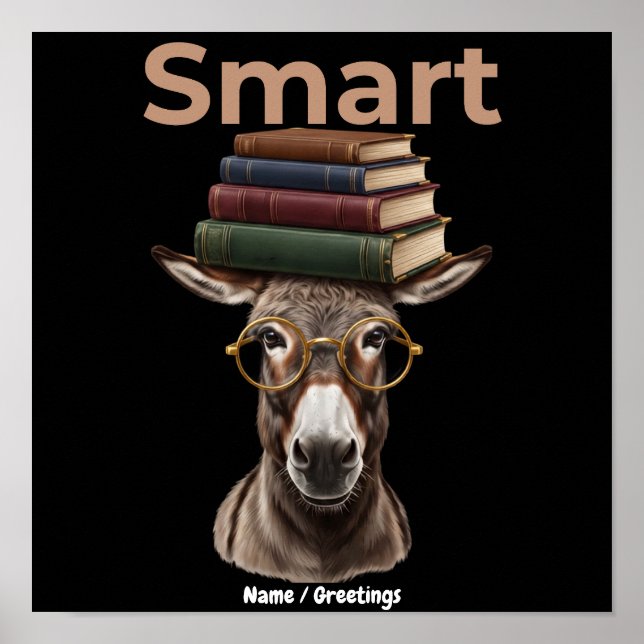 Poster Livro de Burro Inteligente Engraçado Óculos Retrô  (Frente)