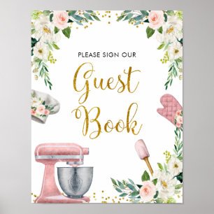 Poster Livro de Convidado do Chá de panela Floral Kitchen