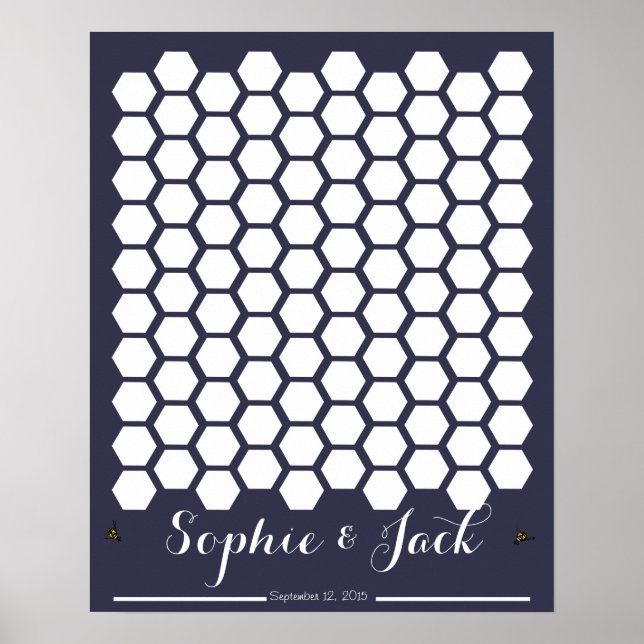 Pôster livro de convidados de casamento de abelhas honeyc (Frente)