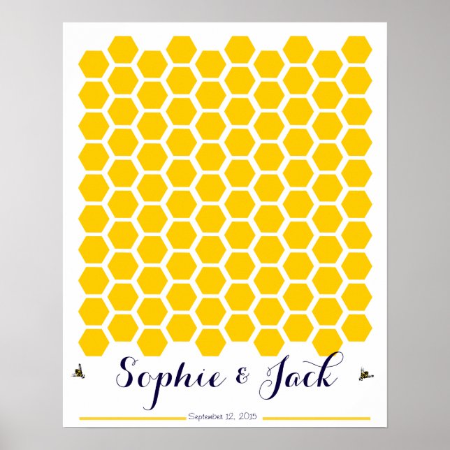 Pôster livro de convidados de casamento de abelhas honeyc (Frente)