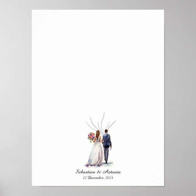 Poster Livro de Convidados de Casamento de Balões de Impr (Frente)