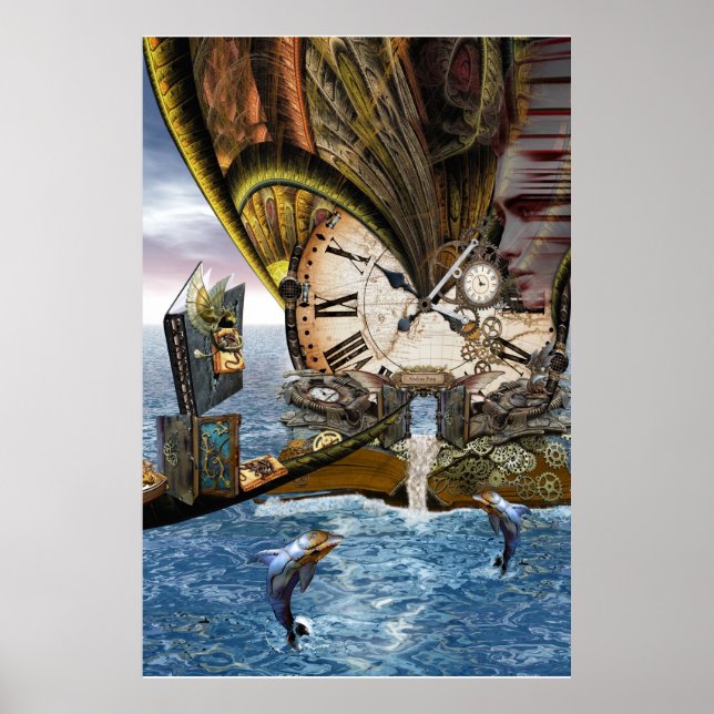 Poster Livro de histórias do Dragão Steampunk (Frente)