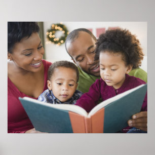 Poster Livro de leitura preto da família junto