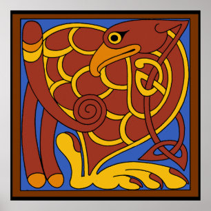 Poster Livro De Pássaro Medieval Do Nó Celta Kells