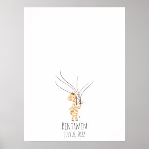 Poster Livro de Presenças da Pegada do Bebê Girafa