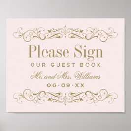Pôster Livro de Presenças de Casamento Rosa Antigo com En