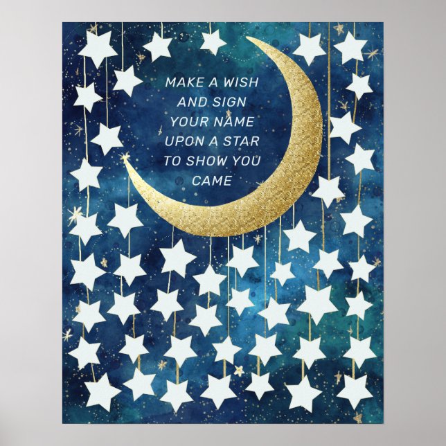 Poster Livro de Presentes de Chá de Bebê Lua e Estrelas A (Frente)