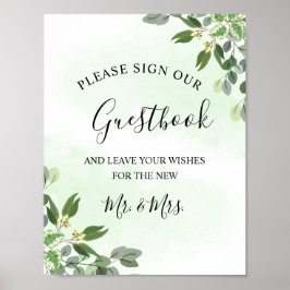 Poster Livro de Recados de Casamento com Verde Eucalipto