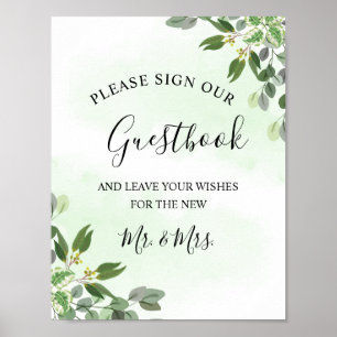 Poster Livro de Recados de Casamento com Verde Eucalipto