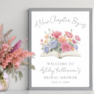Poster Livro de Registro de Chuva de Noiva Floral em Aqua