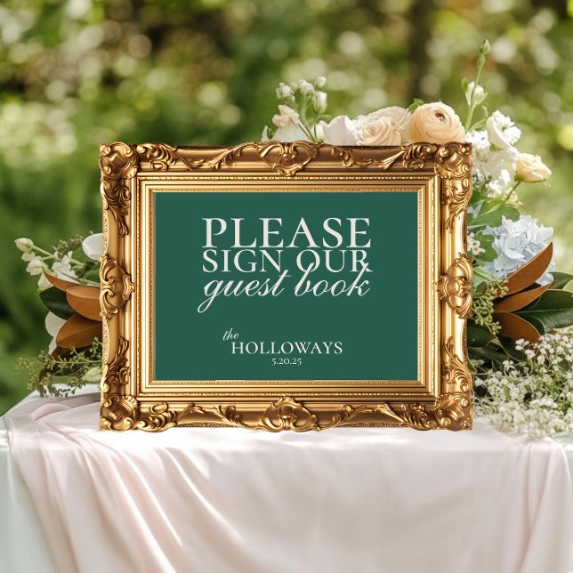 Poster Livro de Registro de Convidados de Casamento em Ve (Elegant Script Green Wedding Guest Book
)