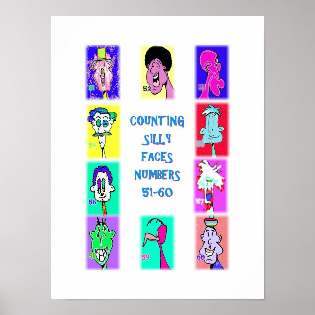 Poster Livro de Rostos Bobos para Contar #6: Números 51-6 (Frente)