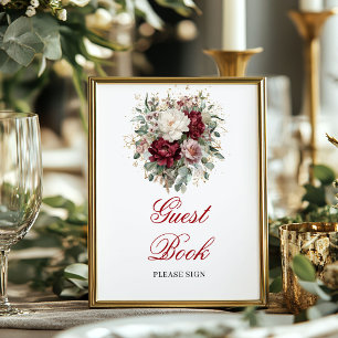 Poster Livro de Visitantes Burgundy Beijo Dourado Sinal 8