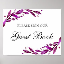 Poster Livro de Visitas. Casamento floral de roxo de Aqua