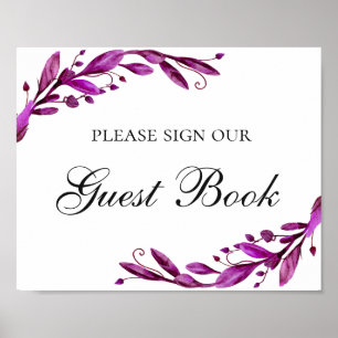 Poster Livro de visitas. Casamento floral roxo de água