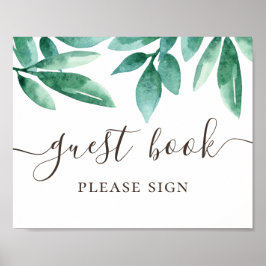 Poster Livro de visitas. Casamento floresta verde aquarel