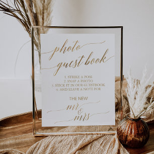 Poster Livro de Visitas com Foto e Caligrafia em Dourado