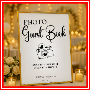 Poster Livro de Visitas com Fotos Sinal de Casamento Eleg
