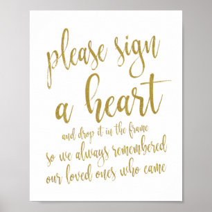 Poster Livro de Visitas Coração Dourado com Brilho 8x10 S