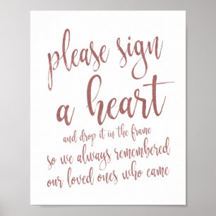 Poster Livro de Visitas Coração em Cima Rosa Dourado 8x10