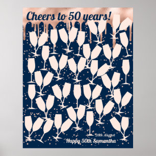 Poster Livro de Visitas de 50º Aniversário Rosa - Parabén