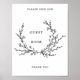 Poster Livro de Visitas de Arte de Linha Floral Minimalis