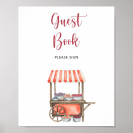 Poster livro de visitas de carrinho de aquarela de mirtil