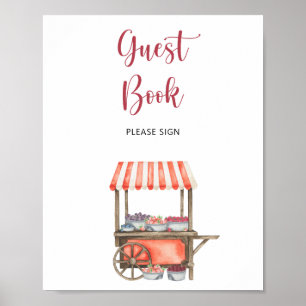 Poster livro de visitas de carrinho de aquarela de mirtil