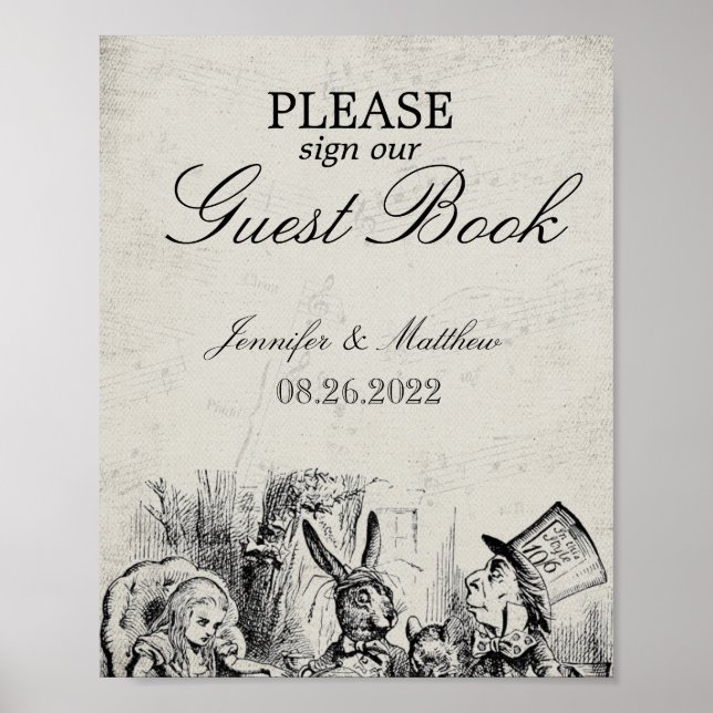 Poster Livro de visitas de casamento Alice no País das Ma (Frente)