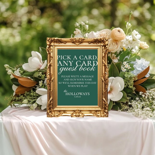 Poster Livro de Visitas de Casamento com Cartas de Baralh (Modern Sage Green Playing Card Wedding Guest Book)