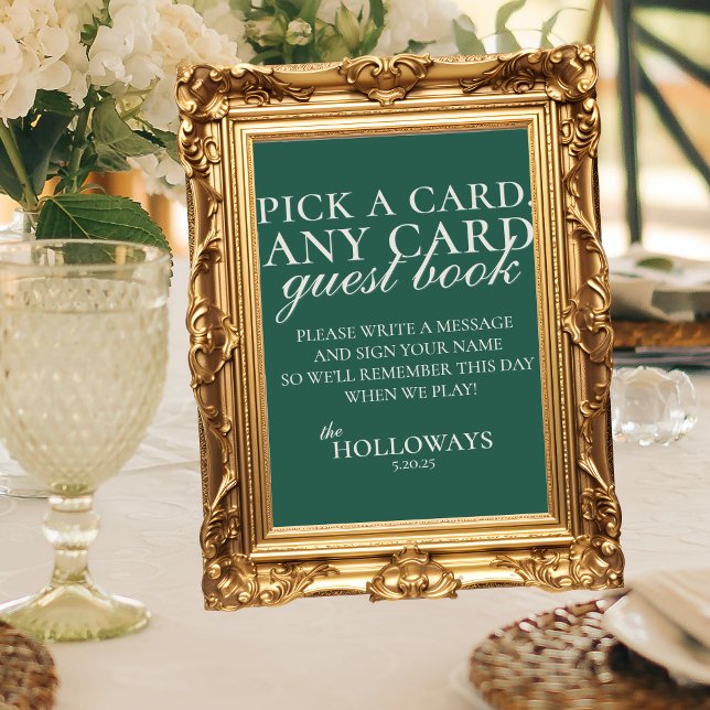 Poster Livro de Visitas de Casamento com Cartas de Baralh (Modern Elegant Sage Green Wedding Suite Theme with options to personalize for your special day.)