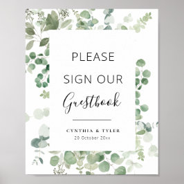 Poster livro de visitas de casamento com eucalipto em ver