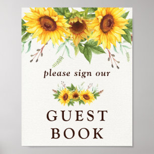 Poster Livro de Visitas de Casamento com Girassóis em Aqu