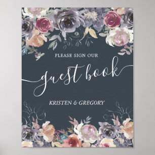 Poster livro de visitas de casamento floral nostálgico ín