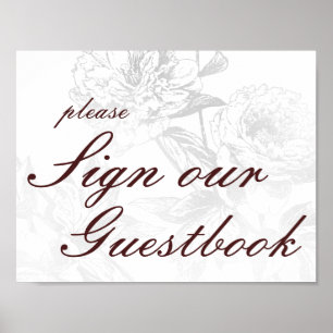 Poster Livro de Visitas de Casamento Floral Simples Prata
