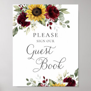 Poster Livro de Visitas de Casamento Girassóis Verde Burg