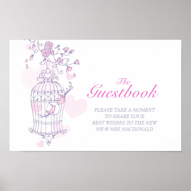 Poster Livro de visitas de casamento sinal de amor pássar (Frente)